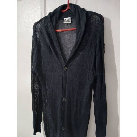Oak fort womens medium 100% linen duster cardigan sheer black see through - Picture 3 of 8